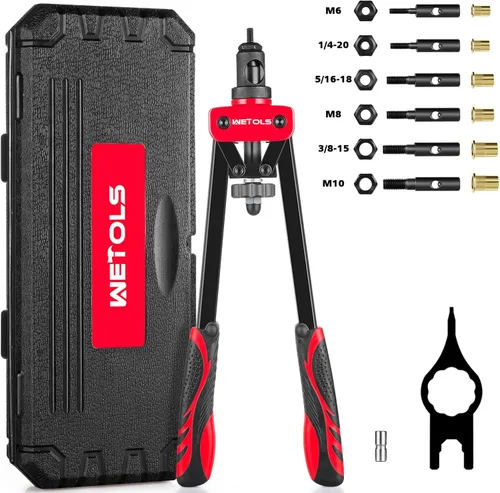 Vista 5 de WETOLS Kit de pistola de remache y herramienta de tuerca de remache, pistola de remache manual con 4 cabezales de remache con 200 remaches