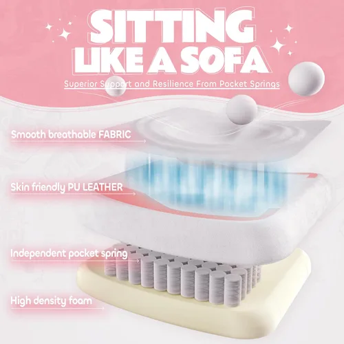 Vista 4 de Silla Gaming Rosa Linda con Orejas de Gato, Soporte Lumbar con Forma de Pata y Cojín, Silla Ergonómica para Computadora con Reposapiés, Silla Blanco