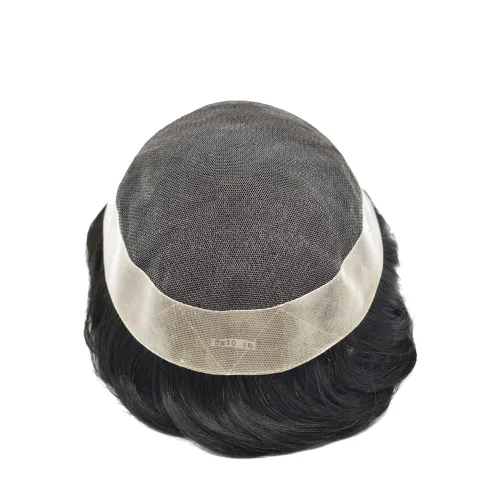 Vista 6 de Tupé para hombres, sistema de unidades de cabello humano real, encaje suizo suave, encaje frontal, tupé, piezas de cabello de repuesto natural