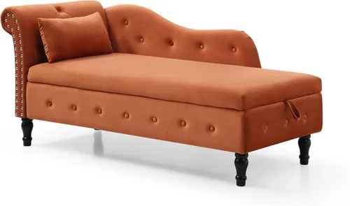 Vista 71 de Aoowow Banco de almacenamiento de terciopelo para dormitorio, extremo de la cama, sofá con brazo enrollado, tumbona para interiores con Gris