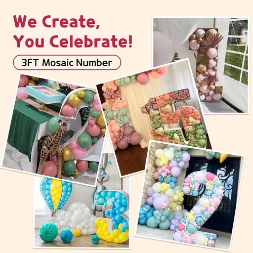 Vista 5 de imprsv Números de mosaico de 3 pies para globos, marco de números de mosaico de globos, número de marquesina, globo número 0, decoración