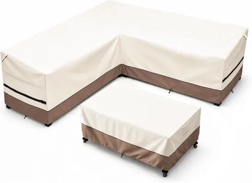 Vista 21 de okcool Funda de sofá modular para exteriores, impermeable, en forma de V, para muebles de patio de 7 plazas (105 x 105 pulgadas), color blanco