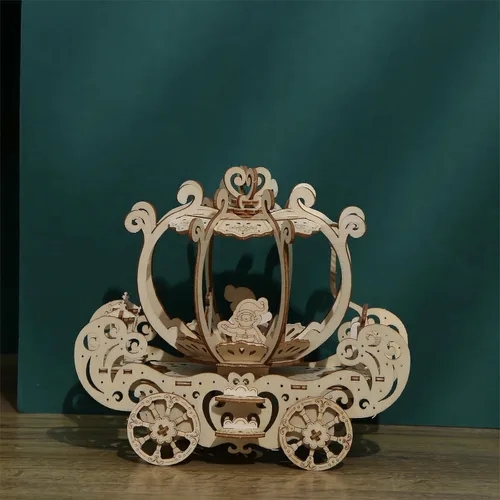 Vista 2 de Rompecabezas 3D de madera en forma de calabaza, kits de modelo de carretilla de calabaza, acertijos mentales y rompecabezas para Navidad/cumpleaños