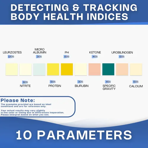 Vista 5 de Tiras de prueba de orina 10 en 1 para análisis de orina - Tiras de prueba de análisis de orina de panel completo para proteínas, nitritos