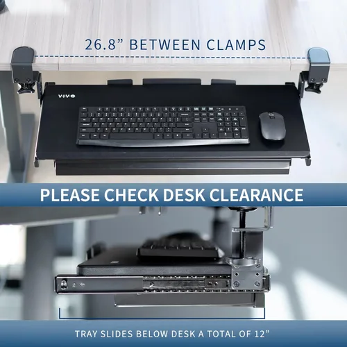 Vista 8 de VIVO Bandeja para teclado de gran altura ajustable, plataforma extraíble extra resistente con cajón de almacenamiento, 27 (33 abrazaderas incluidas)