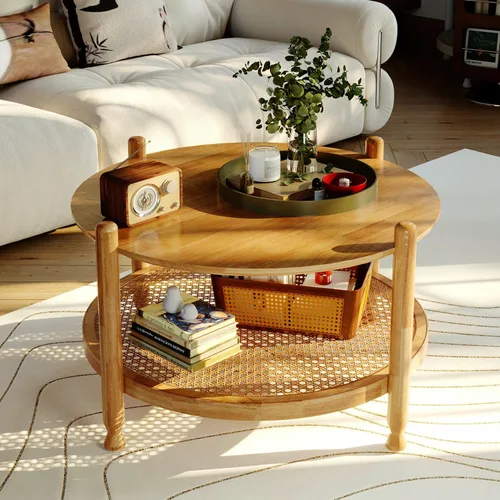 Vista 21 de NSdirect Mesa auxiliar redonda de 36 pulgadas, superficie de madera rústica y patas de metal resistentes, mesa industrial para sofá para sala