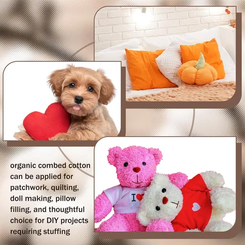 Vista 4 de Wesnoy Relleno de algodón de 1.1 lb para animales de peluche, almohada suave, relleno de fibra de algodón natural, para juguetes, decoraciones