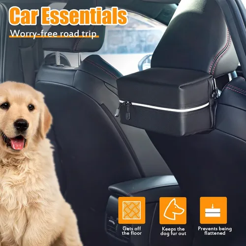 Vista 4 de Car Tissue Holder for 120-160-230 Count Kleenex Facial Tissues Box - Waterproof Zipper Cover, Soft Black Leather with Adjustable Strap, Ideal for