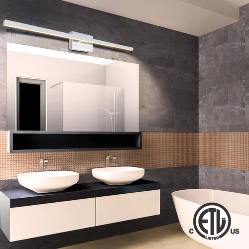 Vista 4 de VOLISUN Lámpara de tocador moderna cromada sobre espejo - Fixture LED regulable de 5CCT, 39.4 pulgadas, 24W - Certificado ETL