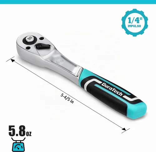 Vista 2 de DURATECH Trinquete de 1/4 de pulgada, llave de trinquete de liberación rápida de 90 dientes con mango de inyección de cojín, llave ergonómica
