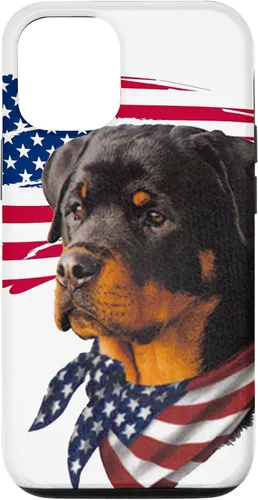 Vista 28 de Funda genial impresionante con la bandera estadounidense para iPhone 16 Rottweiler Dog
