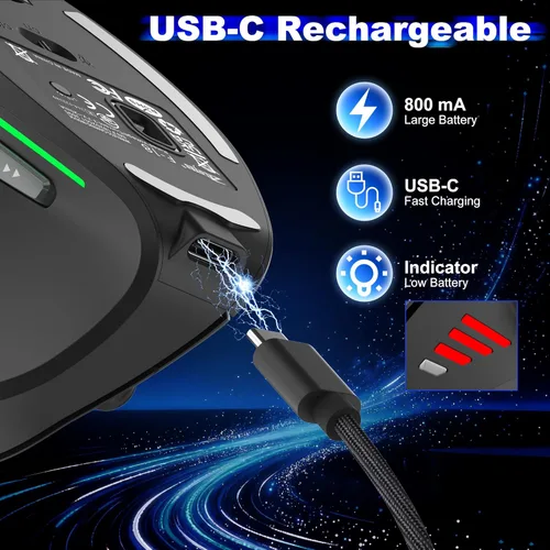 Vista 7 de TRELC Mouse inalámbrico para juegos con balancín 5 D, 24000 DPI/11 botones programables, mouse ergonómico para conexión de 2 dispositivos