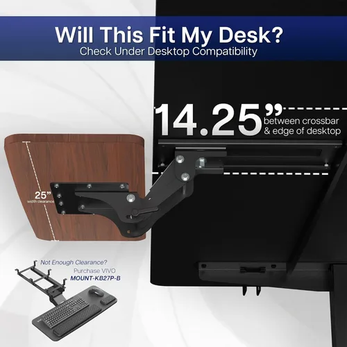 Vista 4 de VIVO Bandeja ajustable para teclado y mouse de computadora, soporte ergonómico para debajo de la mesa, cajón debajo del escritorio, parte superior