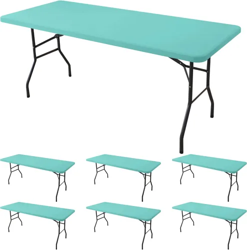 Vista 15 de Spandex Table Cover for 6 Foot Rectangle Tables-4 Pack Aqua Blue Outdoor Picnic Elastic Table Cover-Spandex Stretch Folding Table Cloths for Camping