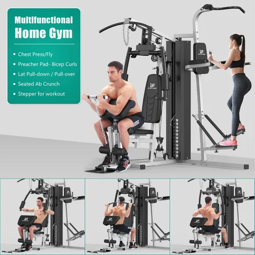 Vista 3 de ULTRA FUEGO Estación de entrenamiento de gimnasio en casa multifuncional con sistema de polea, desarrollador de brazos y piernas para entrenamiento