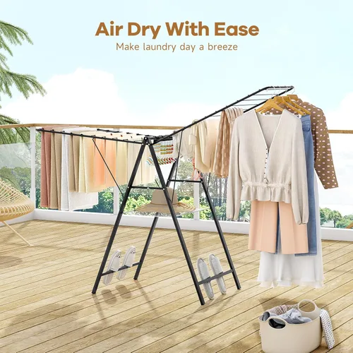Vista 8 de APEXCHASER Perchero de Ropa Plegable, Perchero de Secado de Metal para Lavandería con Barras de Altura Ajustable, Perchero Ultra Delgado para Ropa