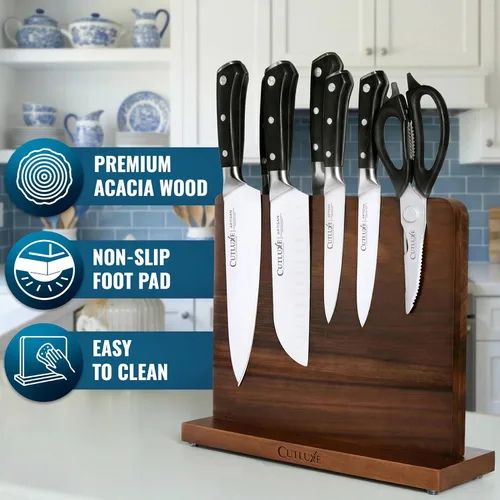 Vista 5 de Cutluxe Soporte magnético para cuchillos – Bloque magnético para cuchillos, soporte de madera de acacia para encimera de cocina, delgado y de doble