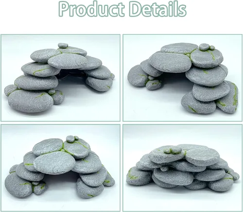 Vista 5 de Tfwadmx Reptile Hide, Turtle Basking Rock, Tortoise Hideout Cave, Reptile Resting Dock with Ramp, Resin Terrarium Habitat Decor for Geckos, Snakes