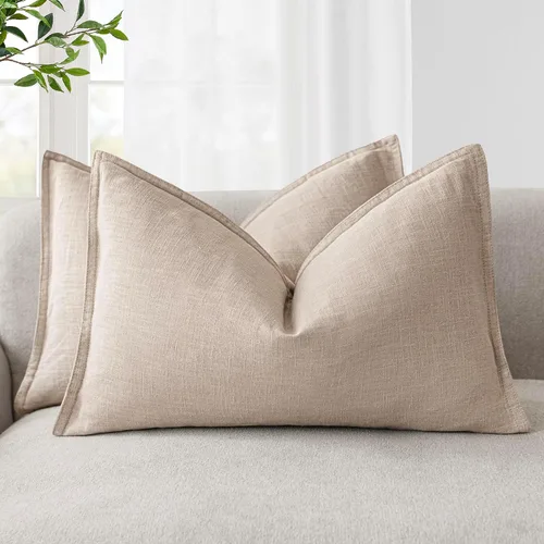 Vista 78 de Foindtower - Juego de 2 fundas de almohada decorativas de lino sólido, suave y con acento, fundas de cojín estilo bohemio y campestre, neutrales