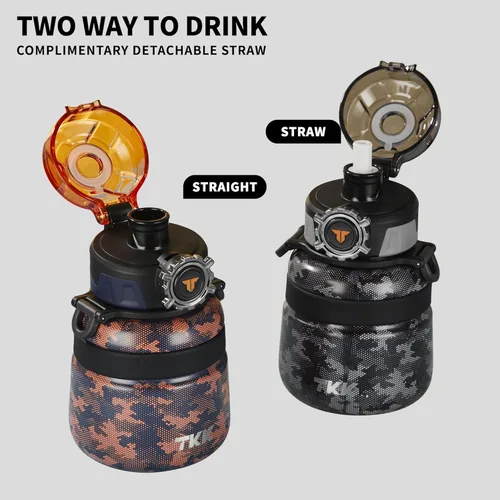 Vista 5 de TKK Botella de agua térmica de 20 onzas con popote para niños, termo de acero inoxidable con aislamiento al vacío de doble pared, reutilizable, a