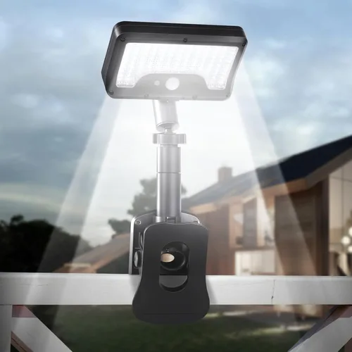 Vista 9 de Luces solares con clip para exteriores con sensor de movimiento, luces de valla solares ajustables verticalmente y giratorias en 360° con 92 LEDs