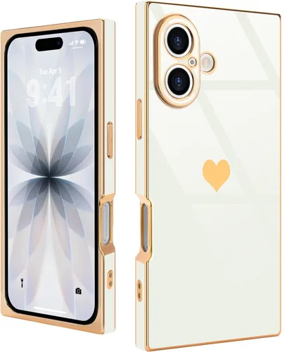 Vista 71 de Funda compatible con iPhone 11, rectangular, bonita carcasa dorada chapada en oro, de lujo, con corazón de amor, para mujeres y niñas, a prueba