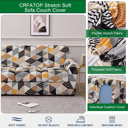 Vista 3 de CRFATOP Fundas de sofá de 4 piezas para sofás de 3 cojines, funda elástica con 3 fundas de cojín de asiento separadas, protector de muebles lavable