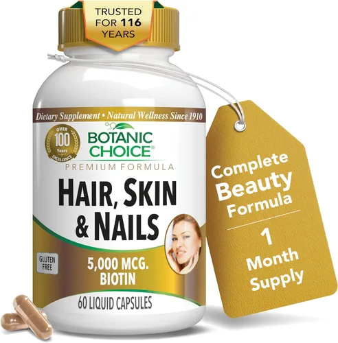 Botanic Choice Vitaminas para el cabello, la piel y las uñas, suplemento de biotina con colágeno, vitamina C y hierro, mezcla súper antioxidante con