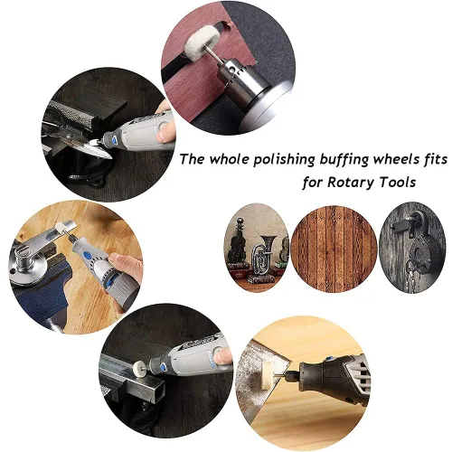 Vista 7 de Juego de ruedas de pulido para Dremel Kit de pulido con vástago de 18 "Rueda de pulido para herramientas rotativas Accesorios 130 piezas