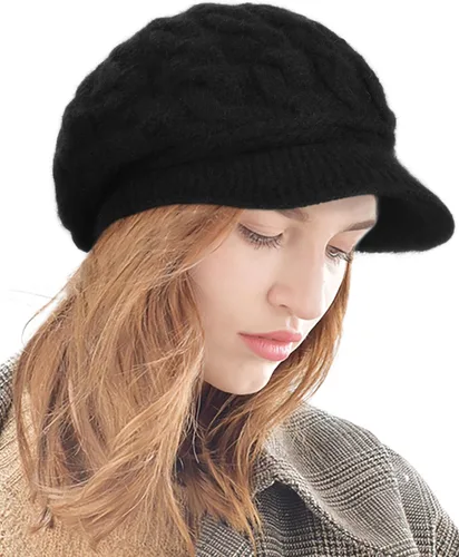 FURTALK Gorros de punto de invierno con visera doble forro suave para mujer, cálidos y elegantes, gorros de nieve holgados