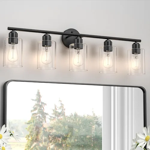 Vista 21 de Espird Lámpara de baño negra de 3 luces para tocador, moderna lámpara de pared para baño, lámpara de pared de granja, apliques de pared negro mate