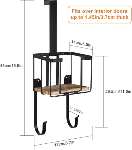 Vista 6 de TJ.MOREE Soporte de pared/sobre la puerta para tabla de planchar con gran cesta de almacenamiento, soporte para plancha y tabla de planchar