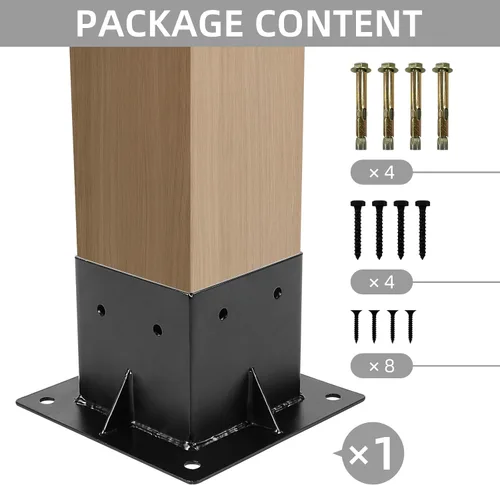 Vista 5 de Base de poste de 4 x 4, base de anclaje para poste de cubierta (interior de 3.6 x 3.6 pulgadas), soporte de poste recubierto de polvo negro