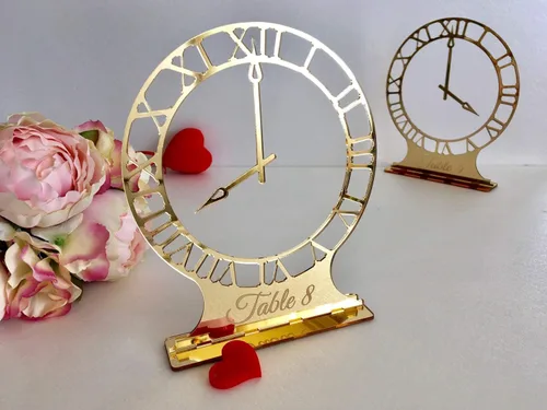 Vista 9 de Wedding Table Numbers, Personalized Laser Cut Clock, Freestanding Modern Centerpieces, Reception Decor, Custom Number Holders, Clock Table Numbers