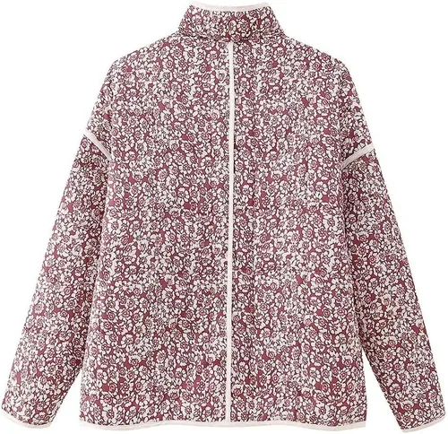 Vista 4 de ONDIAN Chaqueta acolchada corta para mujer, estampado floral, parte delantera abierta, ligera, corta, con estampado, abrigos acolchados