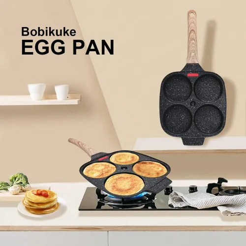 Vista 7 de Sartén antiadherente para huevos de 4 tazas con tapa, sartén para tortillas, compatible con el desayuno, color negro
