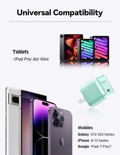 Vista 4 de Cargador USB C, THREEKEY 30W GaN Fast Wall Charger Block, PD USB-C adaptador de corriente compatible con iPhone 16/15/14/13/12/11, MacBook Air