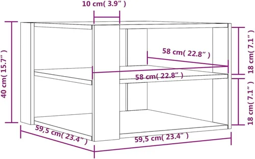 Vista 2 de Mesa de centro negra de 23.4 x 23.4 x 15.7 pulgadas, mesa de centro de madera de ingeniería, mesa de comedor, mesa de centro para sala para jardín