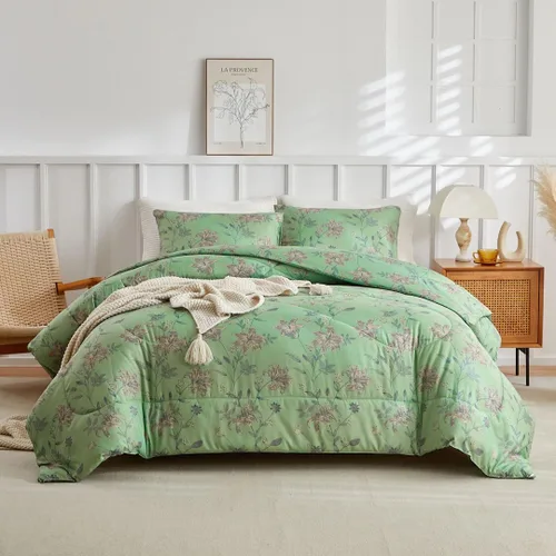 Vista 32 de VM VOUGEMARKET Juego de edredón de encaje tamaño Twin XL, edredón a cuadros azul con patrón Gingham con 2 fundas de almohada románticas de encaje