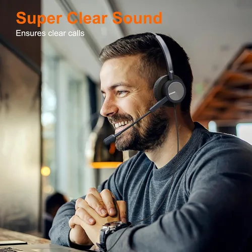 Vista 4 de Auriculares USB de oficina con micrófono para PC, auriculares USB ligeros con micrófono de cancelación de ruido para laptop, funciona para equipos