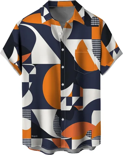 Vista 24 de Camisas tropicales con botones para hombre, camisas hawaianas de manga corta, casuales para vacaciones, camisas de playa holgadas Beige-playa escena
