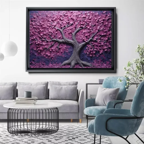 Vista 4 de Purple Flower Tree Wall Painting, Nature Tree Portrait - Canvas Wall Hanging for Purple Tree Wall Decor and Decorative Canvas Art