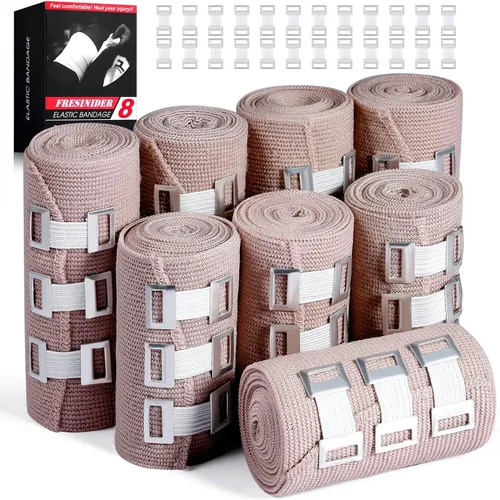 Vista 8 de FRESINIDER Paquete de 4 vendajes elásticos (2 x 3 + 2 x 4 rollos anchos) + 24 clips Vendaje de compresión elástico que se estira hasta 15 pies