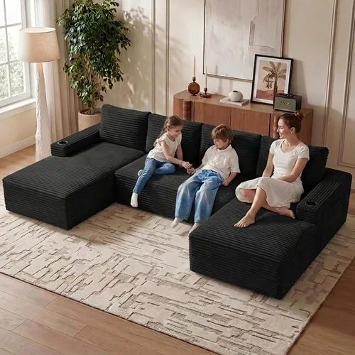 Vista 86 de Lakifun Sofá en Forma de L de 107" con Otomana, Seccional Modular Moderno Sofá Cómodo en Forma de U Nube, Asiento Profundo, Chaise Longue Cama Negro