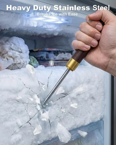 Vista 2 de Pico de hielo de acero inoxidable con cubierta de seguridad, herramienta para romper hielo, mango de madera antideslizante para fácil de agarrar, 9