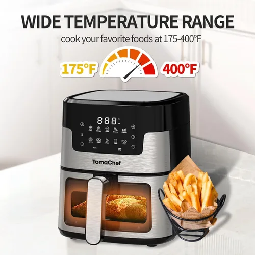 Vista 4 de Freidora de aire 10 en 1, 5.3QT compacta sin aceite con ventana visible y canasta apta para lavaplatos, cocina saludable, control digital
