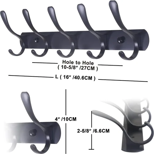 Vista 6 de SKOLOO Perchero de pared moderno, perchero de pared de metal con 5 ganchos, resistente riel de pared para colgar abrigos, chaquetas, ropa, Negro