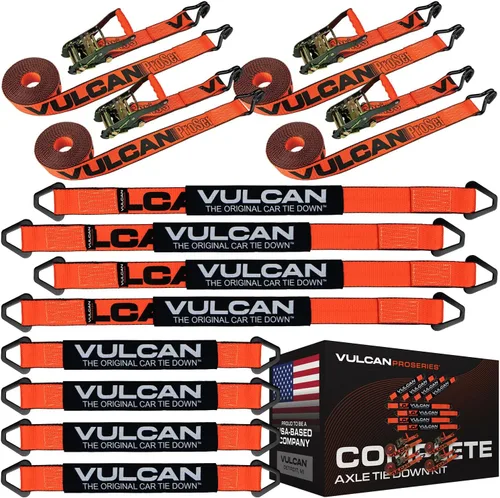 Vista 19 de VULCAN Kit completo de amarre de correa de eje con correas de trinquete de gancho a presión, amarillo clásico, incluye (4) correas de eje de 22