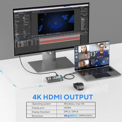 Vista 3 de Hub USB C Adaptador Multipuerto, Mosirui Estación de acoplamiento 9 en 1 USB-C con HDMI 4K, 5Gbps Tipo C 3.0, USB-A 3.0/2.0, PD 100W, SD/TF
