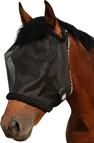 Harrison Howard Máscara de malla redonda para mosca de caballo, protección UV, con borde acolchado de vellón, negro, S